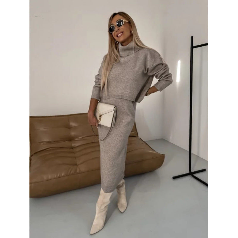 Lazy Style Knitwear Elegant Skirt Two-piece Set