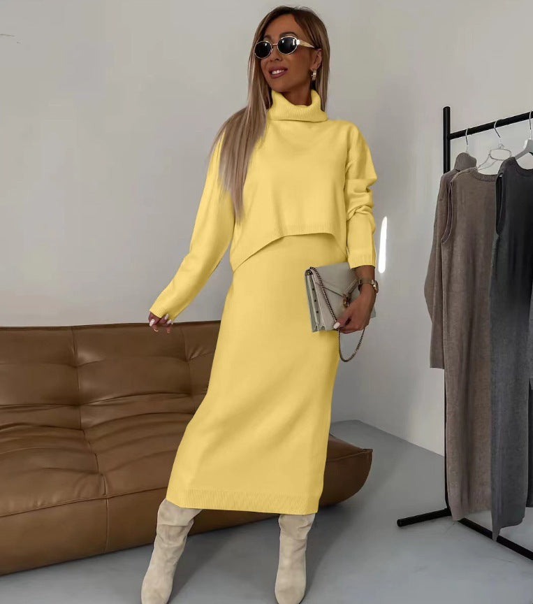 Lazy Style Knitwear Elegant Skirt Two-piece Set