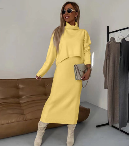 Lazy Style Knitwear Elegant Skirt Two-piece Set