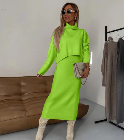 Lazy Style Knitwear Elegant Skirt Two-piece Set
