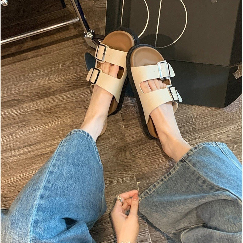 Casual Women's Summer Wear Birkenstock Shoes Belt Buckle Half Slippers