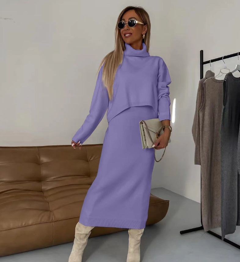 Lazy Style Knitwear Elegant Skirt Two-piece Set